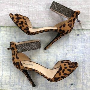 Anne Michelle Perton Leopard Rhinestone Heels 10